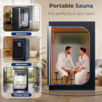 SereneLife Portable Sauna for Home, 2 Person Steam Tent with 4L Steamer 6' x 4', 2 Folding Chairs, Remote Control in-Home Spa