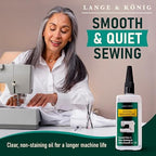 Lange & König 3.4 Oz Sewing Machine Oil Set Including 1" & 1.5" Precision Oil Applicators & 5X Specialized Deep Cleaning Brushes - Sewing Supplies, Sewing Products (Crystal Clear)