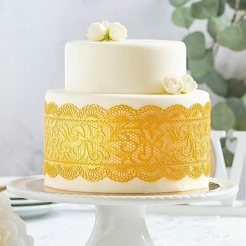 Premade Cake Lace - GOLD - Ready to Use Edible Cake Lace Decoration - Sugar Decorations for Cakes - Edible Ribbon - Incl.3 pieces