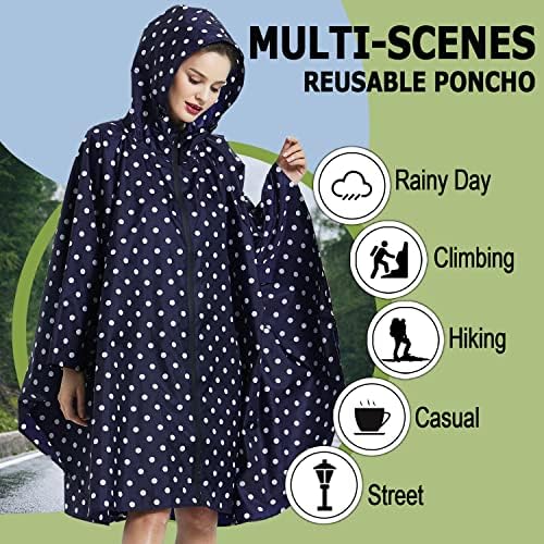 Fashion Hooded Rain Poncho Waterproof Raincoat Jacket with pocket for Women/Men/Adult