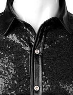 ZEROYAA Men's Shiny Metallic Sequin Long Sleeve Button Down Shirts for Halloween Cosplay Party