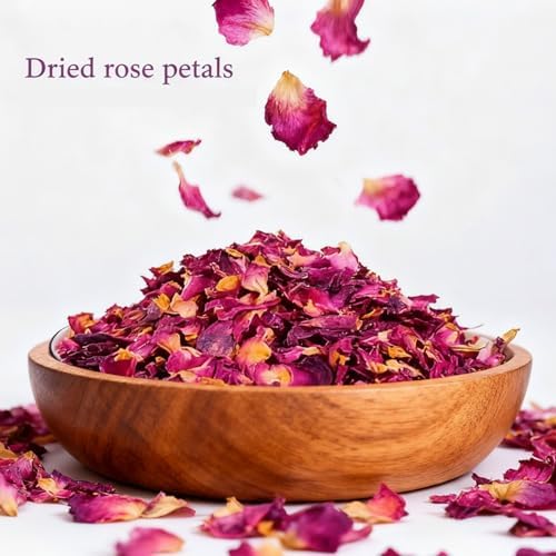 Dried Rose Petals - 7.05oz/200g, Food-Grade Edible Rose Petals, Dried Flower Petals for Tea, Baking, Flower Sprinkles & Wedding Cakes, Gourmet Cooking, Dessert Decoration, DIY Bath Salts
