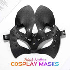 CLOACE Black Leather Masks Rivet Masquerade Cat Mask Eye Covers Halloween Costume Eye Accessory (Black)