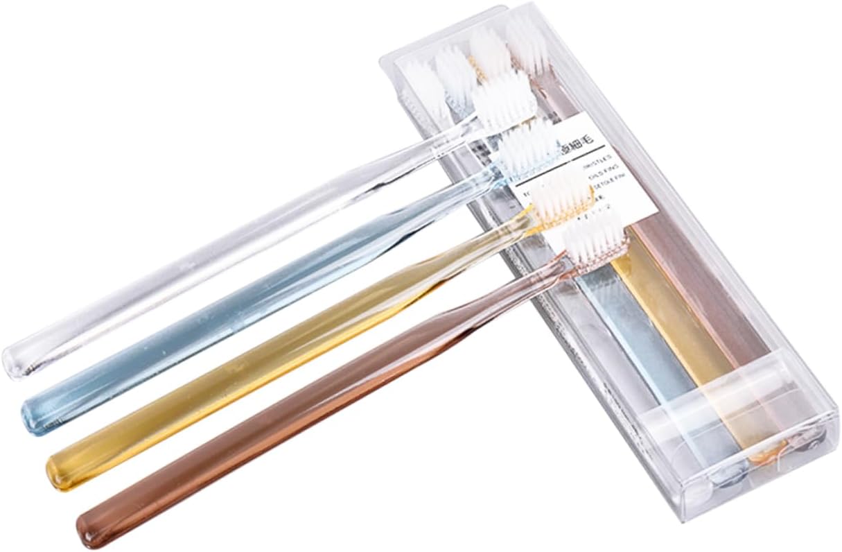 Healifty 8pcs Crystal Transparent Soft Bristle Toothbrush with Ergonomic Slip Handles for Adults Compact Travel and Home Use in Two Boxes