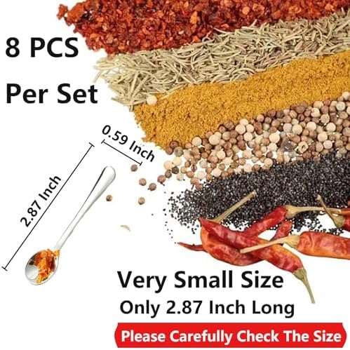 8 PCS Tiny Stainless Steel Spoons for Spices Jars, Mini Size 2.87", Cute Small Stainless Steel Condiment Spoons for Spices, Salt, Sugar, Pepper, Honey, Asanta Fun Little Scoops