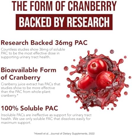 CranEaze®: Cranberry Juice Extract Plus D-Mannose – 36 mg PAC, 100% Soluble PAC - Supports Urinary Tract Health – Most Effective Cranberry Pills for Women, UTI Cranberry Supplement - 60 Capsules