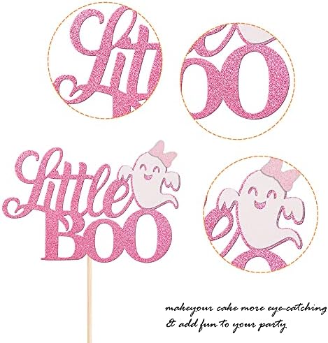 1 Pack Little Boo Halloween Cake Topper Glitter Happy Boo Day Ghost Cake Pick Baby Shower Birthday Happy Halloween Party Cupcake Decoration Supplies Pink