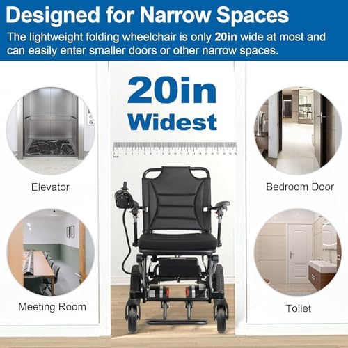 10 Miles Driving Distance Lightweight (Only 21.7KG) Portable Travel Electric Wheelchairs for Adults, Folding Power Wheelchairs for Seniors, All Terrain Motorized Wheelchairs Support 120KG