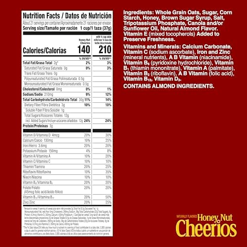 Honey Nut Cheerios, Heart Healthy Gluten Free Breakfast Cereal with Whole Grain Oats, Giant Size, 27.2 oz