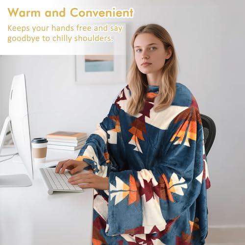 Catalonia Wearable Blanket with Sleeves and Pocket, Soft Comfy Fleece Snuggy Wrap Throws Blanket Robe for Women and Men