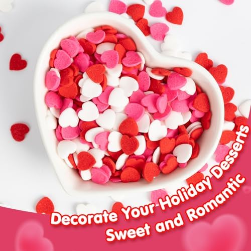 Edible Heart Sprinkles for Cake Decorating,130g,Edible Red Pink White Heart Shapes Sprinkle Mix,Sugar Sprinkles for Decorations Baking,Cake Ice Cream Cookie Cupcake Chocolate Topper,Birthday Wedding Valentines Party Supplie