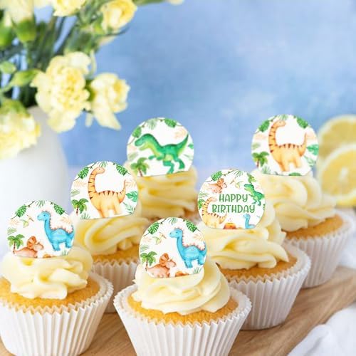 40 Pcs Edible dinosaur Cupcake Toppers Wafer Paper Dinosaur Baby Dinosaur Cupcake Drink Topper Children's Birthday Party Cake Decorative Supplies Decoration