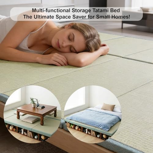 Japanese Traditional Tatami Mattress, Igusa (Rush Grass) Tatami Mat, Foldable Floor Mattress, Japanese Futon Bed, Meditation Mats for Floor, Summer Sleeping Mat, 100×200×3.5cm
