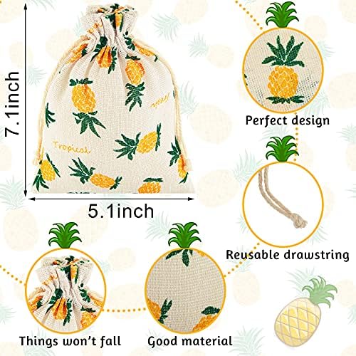 Riakrum 25 Pieces Pineapple Treat Bags Pineapple Drawstring Favor Bags Pineapple Drawstring Storage Bags for Birthday Party Wedding Party Hawaiian Luau Party Favors Summer Supplies