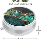3 Pack Pill Box, Small Pill Case for Purse & Pocket, Cute Medicine Organizer Travel Pillbox, Portable Pill Container Holder to Hold Vitamins, Medication, Fish Oil & Supplements, Teal Ocean Marble