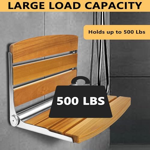 Folding Shower Seat Wall Mounted, 17.5''x13''x11'' Foldable Shower Bench,Fold Down Shower Seat,Folding Shower Seat Bench, Oak