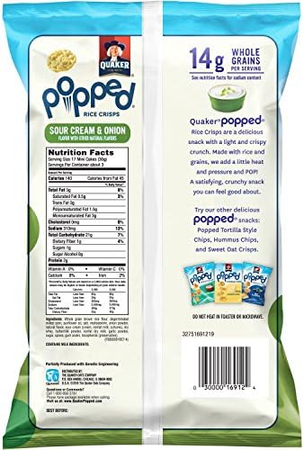 Quaker Rice Crisps, Sour Cream & Onion, 3.03 oz Bags, 12 Count (Packaging May Vary)