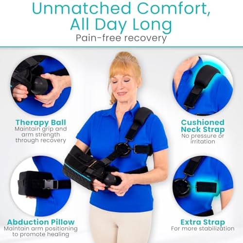 Vive Shoulder Sling with Abduction Pillow - Rotator Cuff Sling and Shoulder Immobilizer - Pain Relief After Surgery, Sublexion, Dislocated or Broken Arm - Adjustable Support with Exercise Ball (Large)