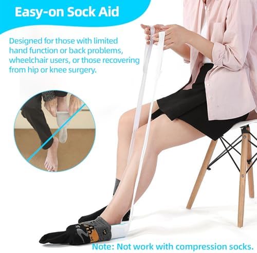 Sock Aids for Putting On Socks, Sock Assistant Device No Bending for Easy Dressing, Sock Helper Tool with Adjustable Extended Shoe Horn Long Handle, Back Scratcher for Seniors, Disabled, Pregnant