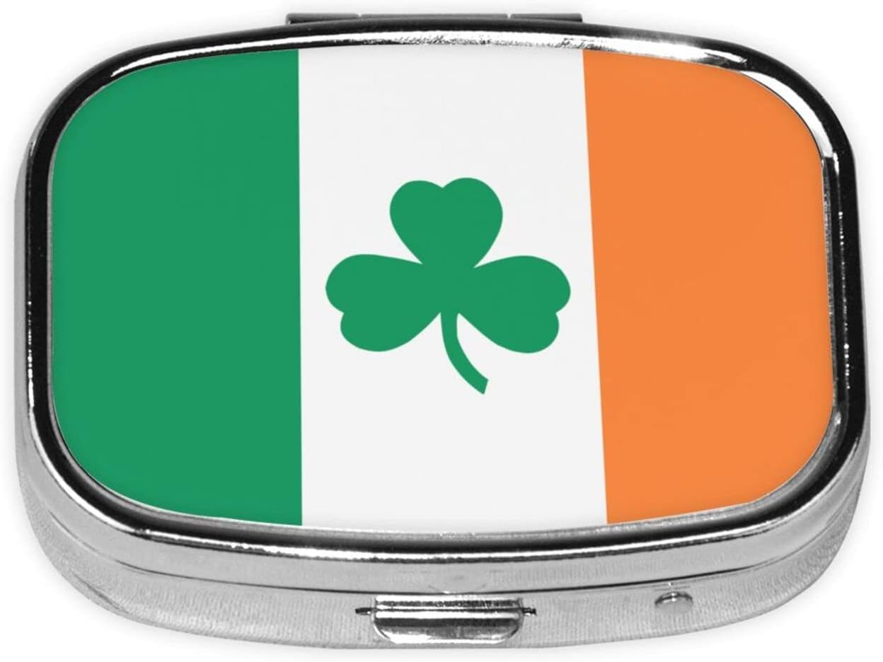 Irish Flag Shamrock Square Mini Pill Case Travel Medicine Organizer Portable Compartments Metal Pill Box