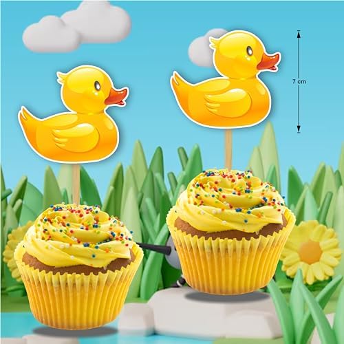 Cartoon Duck Cupcake Toppers (24 Pcs) – Adorable Duck Theme Party Decorations for Birthday, Baby Shower, Smash Cake & Duck-Themed Celebrations – Cute Cupcake Picks for Adults