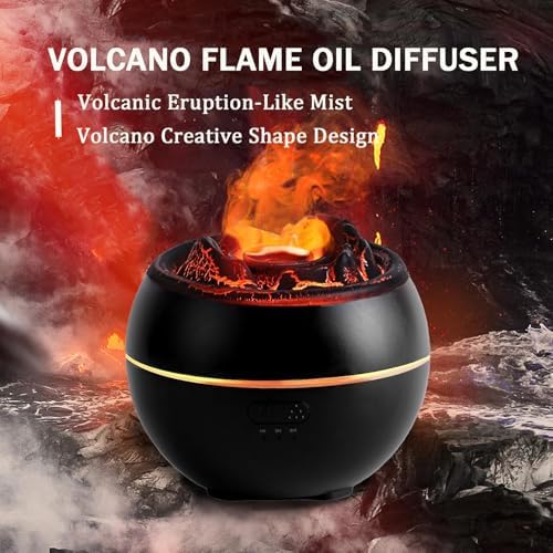 Volcano Essential Oil Diffuser, Volcano Flame Aromatherapy Diffuser, 7 Colors Fire Light & 4 Essential Oils, 360ml Auto-Off Cool Mist Ultrasonic Humidifier/Diffuser for Home Party Holiday