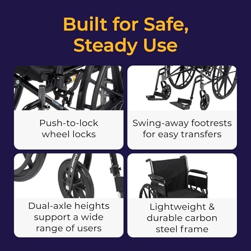 Drive Medical Cruiser III Lightweight Wheelchair - Enhanced Mobility Support - Adjustable Seat & Arm Options - Durable Carbon Steel Construction - Smooth-Rolling Mag Wheels - 20 Inch Seat