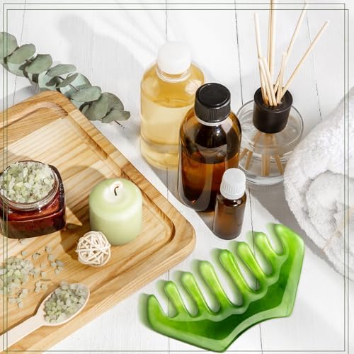 Geiserailie 2 Pcs Jade Combs Esthetician Supplies Massage Stone Hair Gua Sha Scraping Scalp Comb Facial Massage Tool Handheld Head Tools Head Caring Therapy Mother's Day for Women(Dark Green Style)