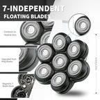 Magnetic 7-Blade Head Shaver Replacement Heads, Waterproof Rotary Razor Blades for Bald Men, Compatible with Freebird,Wyklaus SHPAVVER & Other Similar Head Shavers (Black-2 Packs)