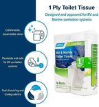 Camco Marine & RV Toilet Paper - 4-Rolls - 1-Ply Quick Dissolve RV & Marine Septic Safe Bath Tissue - Dye & Fragrance Free - 280 Sheets Per Roll (40275)