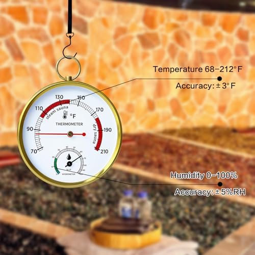 Sauna Thermometer Fahrenheit and Hygrometer 2-in-1,Sauna Temperature Gauge with Lanyard,Hanging Indoor Humidity Temperature Monitor,Infrared Steam Sauna Room Accessories for Home Spa