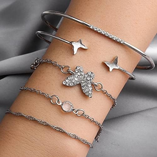 Fuqimanman2020 Bohemian 5pcs Butterfly Crystal Bangle Set Butterfly Open Bracelet for Women
