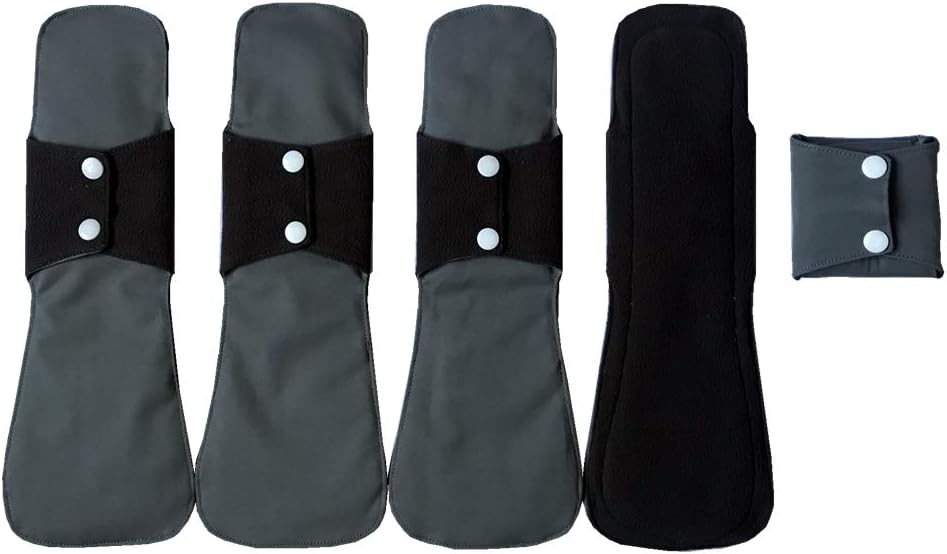 MUMBABY 5pcs 30.5cm / 12inch (Fit) Heavy Flow Charcoal Bamboo Mama Cloth/Menstrual Pads/Reusable Sanitary Pads (Light Grey, Large)