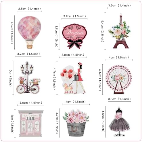 Ercadio 45 Pack Edible Paris Party Cupcake Toppers Pink Paris Theme Cake Decoration Drink Topper Picks Eiffel Tower Balloon for Girls Birthday Romantic themes Party Decor Supplies