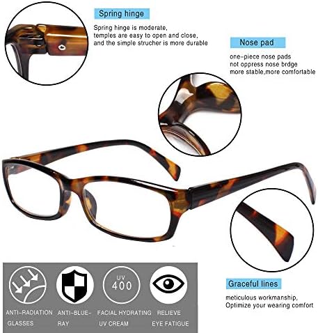 Henotin 5-Pack Reading Glasses Blue Light Blocking Anti Eyestrain Computer Reading Glasses for Women and Men Readers (5 Pack Mix Color, 2.00)