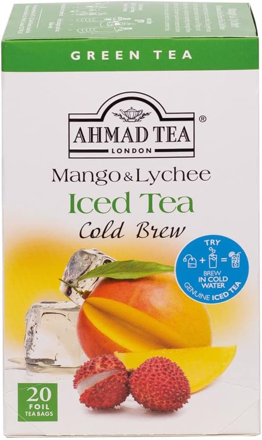 Ahmad Tea Green Tea, Cold Brew Mango and Lychee Teabags, Iced Tea, 20 ct (Pack of 1) - Caffeinated and Sugar-Free