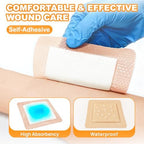 Carbou Silicone Super Absorbent Wound Dressing 5"x 5", 10 Individual Pack, Self-Adhesive Waterproof Bandage, Soft Highly Absorbent Dressing for Wound Care, Burns, Bedsores, Traumas & Surgical Wounds