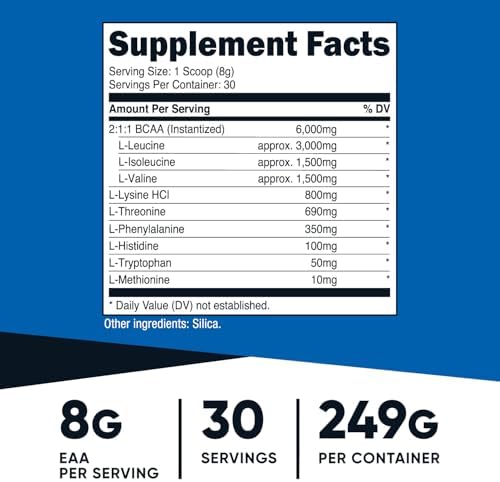 Nutricost EAA Powder 30 Servings (Unflavored) - Essential Amino Acids - Non-GMO, Gluten Free, Vegetarian Friendly
