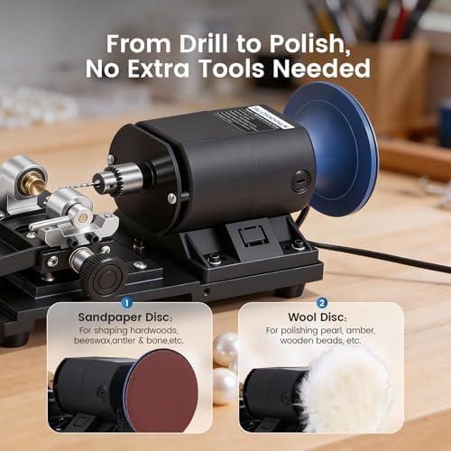 BAOSHISHAN 320W Pearl Drilling Machine With Polishing Function, Coral Driller Amber Holing Machine, Large Plastic Pallets Full Set Speed Adjustable 110V (with Sandpaper & Wool Disc)