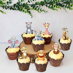 40Pcs Edible Floral Jungle Safari Animal Cupcake Toppers Wafer Paper Safari Theme Cake Toppers Decoration for Animal Drink Topper Birthday Party Decoration