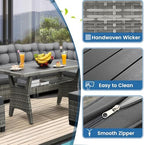 6-Piece Patio Furniture Set, Outdoor Sectional Sofa with Dining Table & Chairs, All-Weather Dining Set with Removable Cushion Covers, Ideal for Garden, Porch, Backyard, Grey