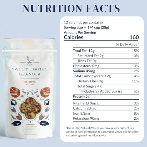 Sweet Diane’s Granola – Standard Size (12 oz): Organic, Low-Sugar, High-Fiber, Gluten-Free, Vegan, Delicious Breakfast and Snack Topper (Classic Size, Original Recipe)