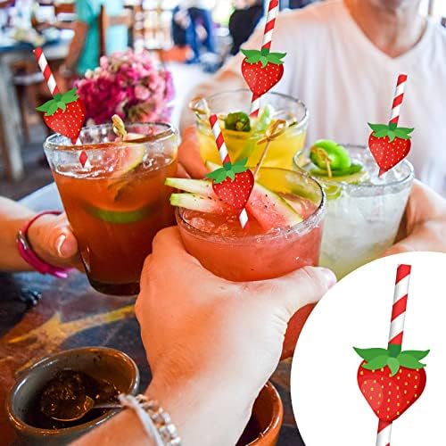 Vesici 100 Pcs Strawberry Straws Red White Striped Paper Straw Sweet Fruit Theme Disposable Drinking Decor for Summer Berry Fruit Birthday Bridal Baby Shower Wedding Party Supplies 0.24 x 7.76 Inches