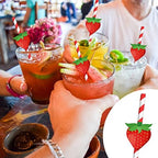 Vesici 100 Pcs Strawberry Straws Red White Striped Paper Straw Sweet Fruit Theme Disposable Drinking Decor for Summer Berry Fruit Birthday Bridal Baby Shower Wedding Party Supplies 0.24 x 7.76 Inches
