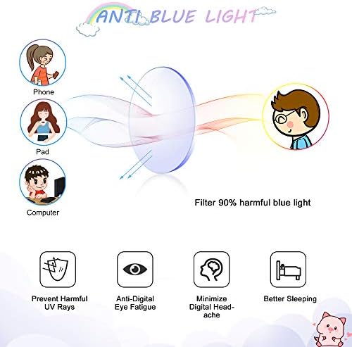 2 Pack Kids Blue Light Blocking Glasses, Computer Glasses with Rope, Anti Blurry and Eyestrain, Cut UV400 Anti Glare for Children Age 3-12 (Black Red, Purple)