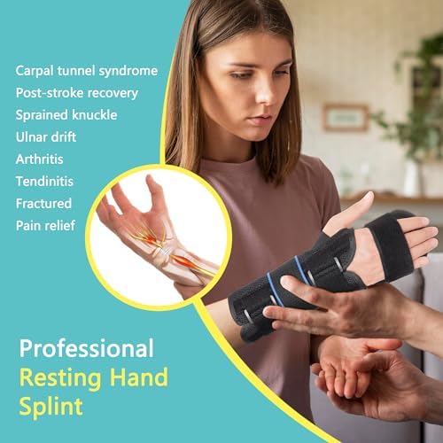 Resting Hand Splint, Stroke Hand Wrist Brace for Carpal Tunnel Night Support, Pain Relief for Stroke Recovery, Flexion Contractures, Arthritis, Tendonitis, Left Hand, Black, M