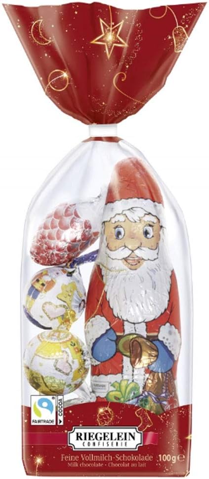 Riegelein German Milk Chocolate Christmas Santa & Ornaments 3.5 Oz Gift Bag