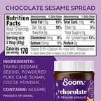 Soom Foods Chocolate Sesame Spread - 12oz | Made with 3 Ingredients, Low Sugar, Dairy-Free, No Nuts, No Gluten, Palm Oil-Free | 5g Protein | Better for You Chocolate Tahini Spread