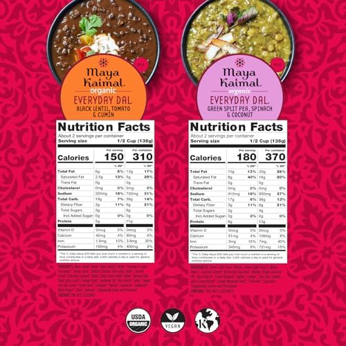Maya Kaimal Foods - Organic Indian Everyday Dal - 6 pack variety of 10oz Ready to Eat Meals - Fully Cooked - Vegan - Kosher - Microwavable - made from Lentils, Beans, Squash, Coconut, Peas