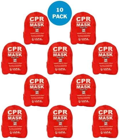 WNL Products CPR Rescue Mask, Adult/Child & Infant Pocket Resuscitator, Soft Case Kit with Belt Clip 10 Pack